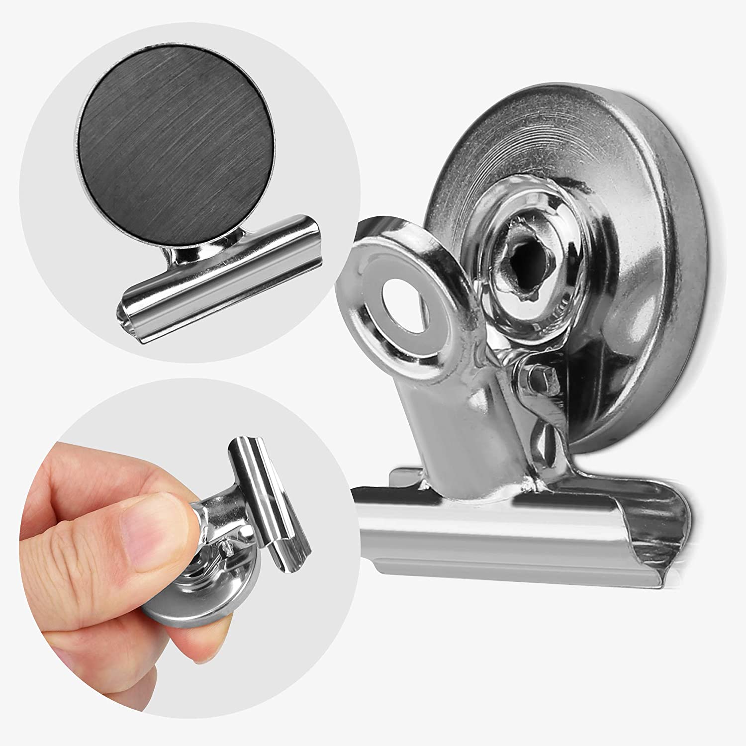 Navaris Μαγνητάκια για το Ψυγείο και για Πίνακα με Κλιπ - Σετ 15 τεμαχίων - Silver - 48475.35.15