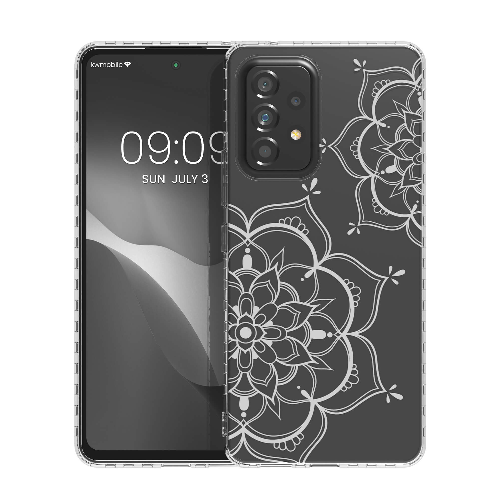 KW Samsung Galaxy A53 5G Σκληρή Θήκη με Πλαίσιο Σιλικόνης - Design Flower Twins - Διάφανη - Silver - 58368.03