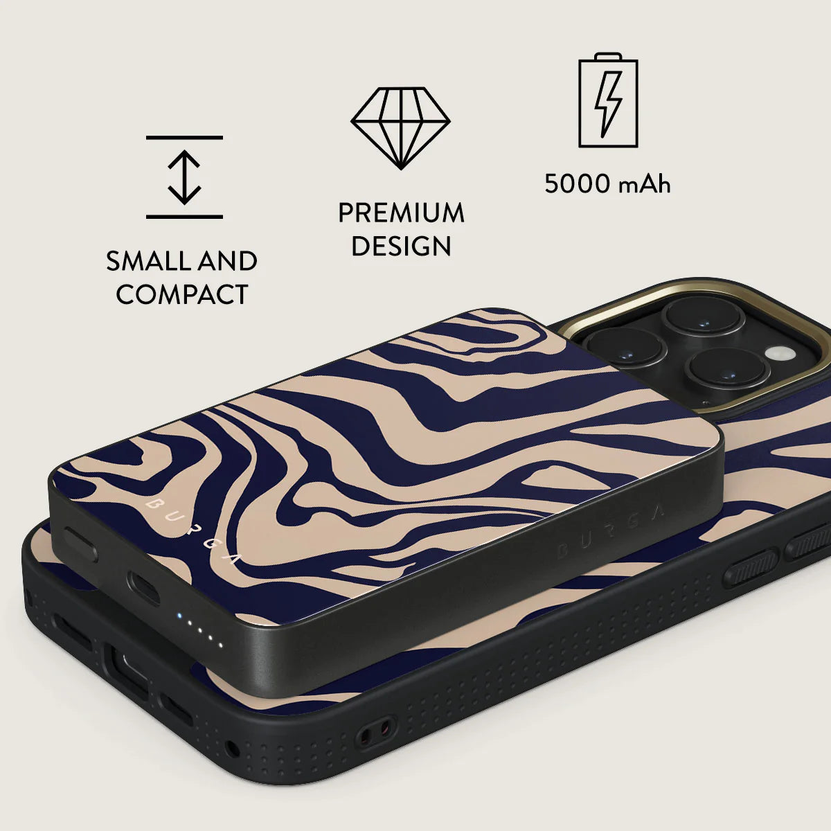 Burga Μαγνητικό Ασύρματο MagSafe PowerBank 5000mAh με Καλώδιο Type-C to Type-C - Gunmetal - Vigilant