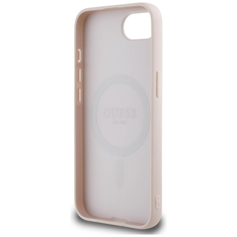 Guess iPhone 16e - Grained Ring MagSafe - Σκληρή Θήκη από Οικολογικό Δέρμα - Pink - GUHMPSE4PGHSMMP