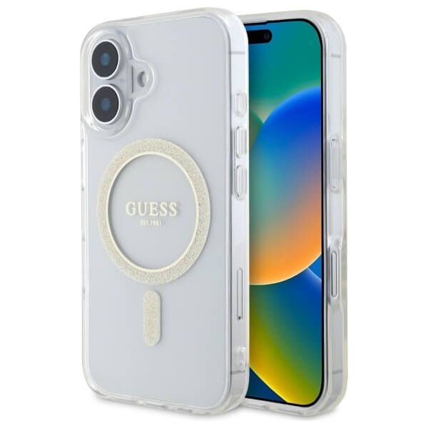 Guess iPhone 16 Plus - IML Glitter Circle MagSafe - Σκληρή Θήκη με Πλαίσιο Σιλικόνης - Clear - GUHMP16MHFGERET