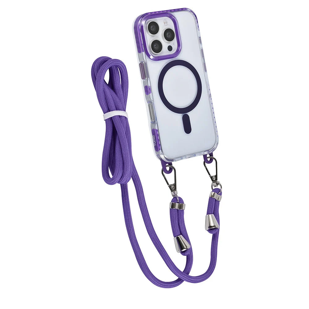 Tuniq iPhone 16 Pro - MagSafe Σκληρή Θήκη με Πλαίσιο Σιλικόνης και Λουράκι - Διάφανη / Purple