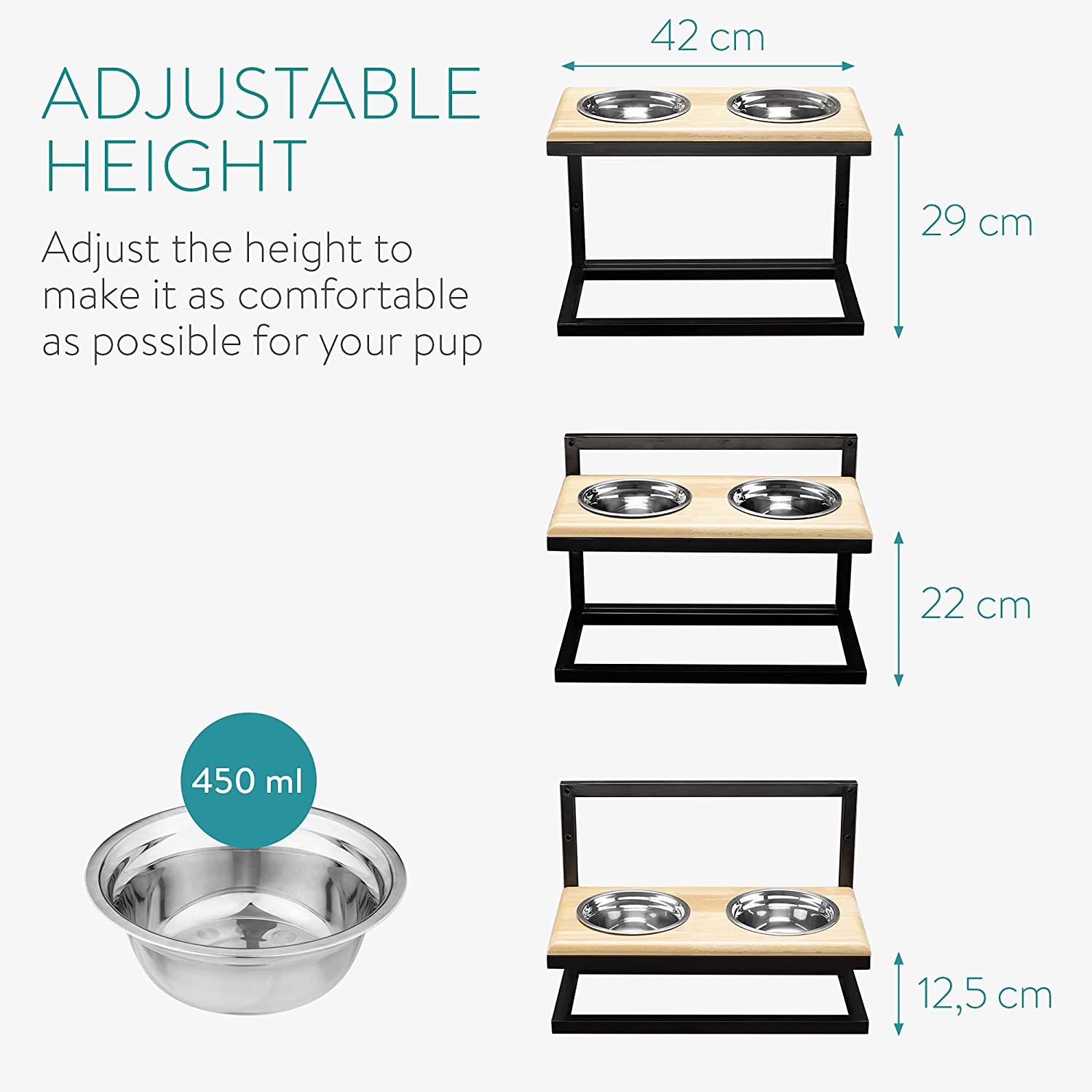 Navaris Dog Bowl Feeding Stand - Ανυψωμένα Μπολ Φαγητού σε Σταντ για Κατοικίδια - 450 ml - Black - 51387.1.02