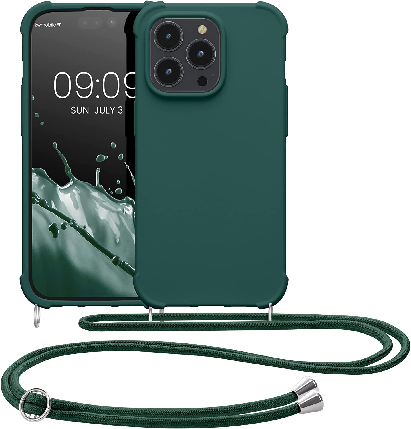 KW iPhone 14 Pro Θήκη Σιλικόνης TPU με Λουράκι - Dark Green - 59118.80