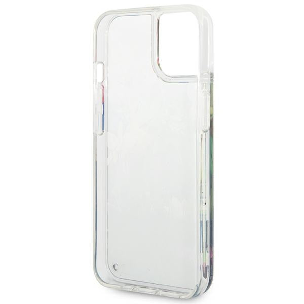 Guess iPhone 14 Plus Flower Liquid Glitter Σκληρή Θήκη - Blue - GUHCP14MLFLSB