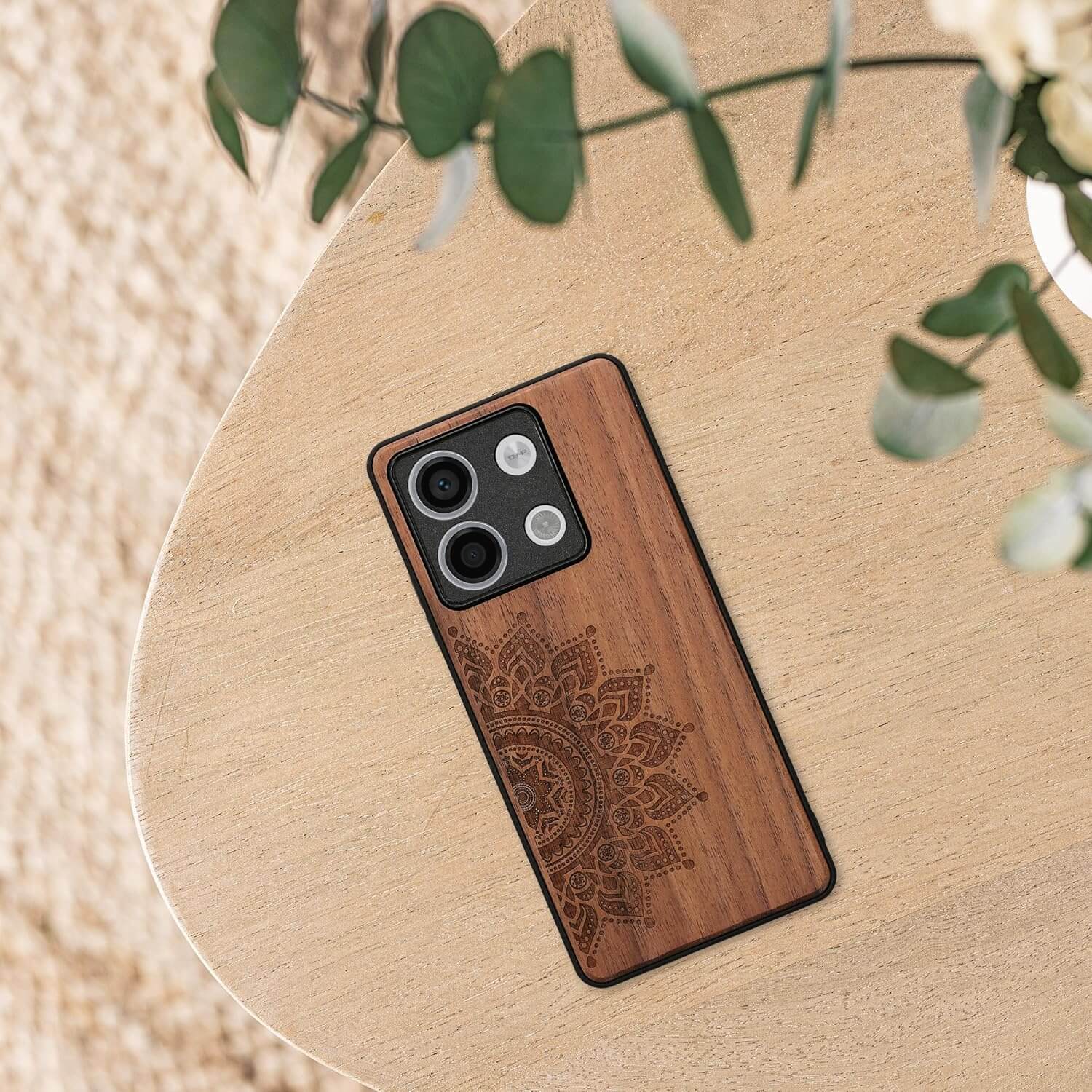 KW Xiaomi Redmi Note 13 5G Θήκη από Φυσικό Ξύλο - Design Rising Sun - Dark Brown