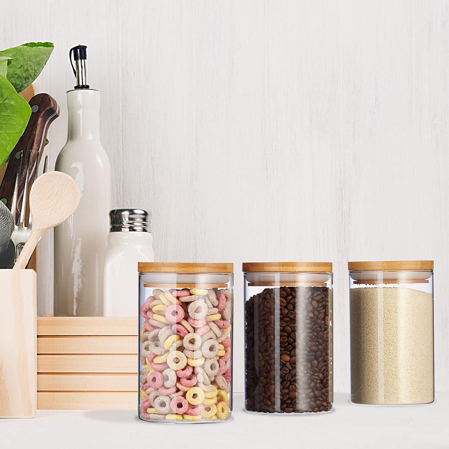 Relaxdays Σετ με 3 Βάζα Αποθήκευσης από Γυαλί - 800 ml - Natural - 4052025279950