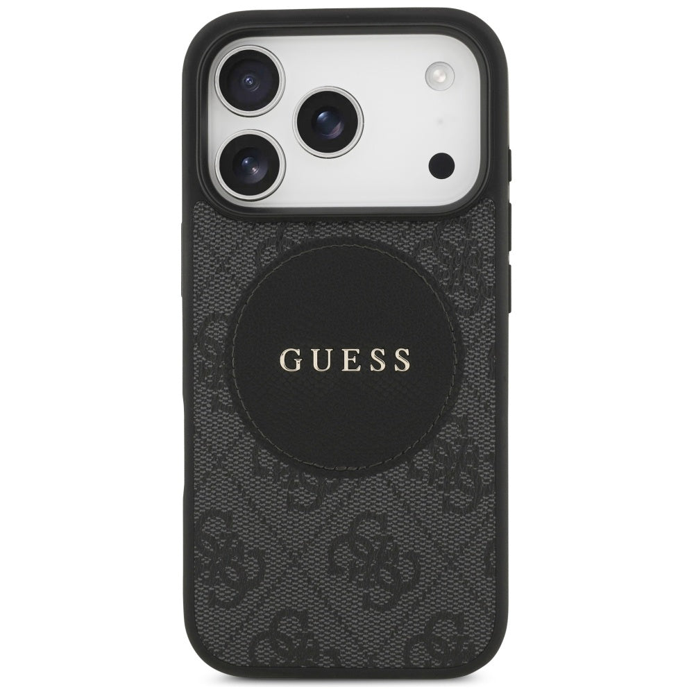 Guess iPhone 17 Pro - 4G Circle Classic Logo MagSafe - Θήκη με Επένδυση Συνθετικού Δέρματος - Black - GUHMP17LP4PGRSGK