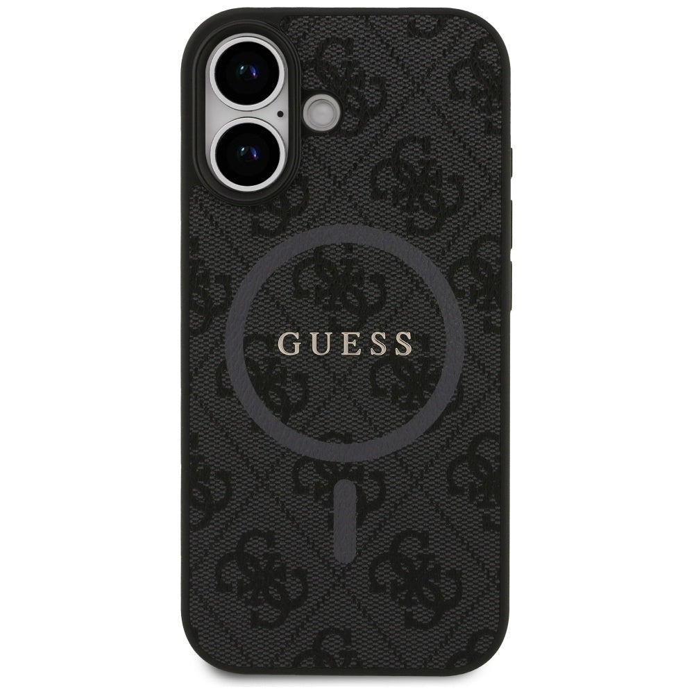 Guess iPhone 17 - 4G Ring Classic Logo MagSafe - Σκληρή Θήκη με Πλαίσιο Σιλικόνης και Επένδυση Συνθετικού Δέρματος - Black - GUHMP17SG4GFRK