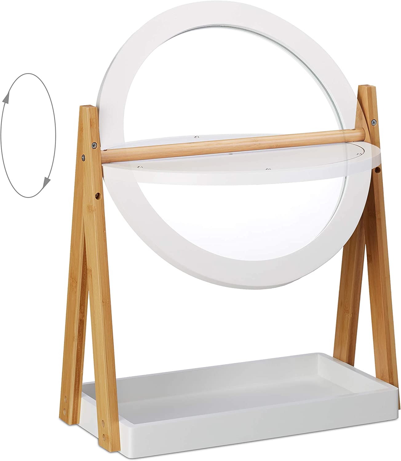 Relaxdays Περιστρεφόμενος Καθρέπτης Μακιγιάζ με Ράφι για Καλλυντικά από Μπαμπού - Natural / White - 4052025249779