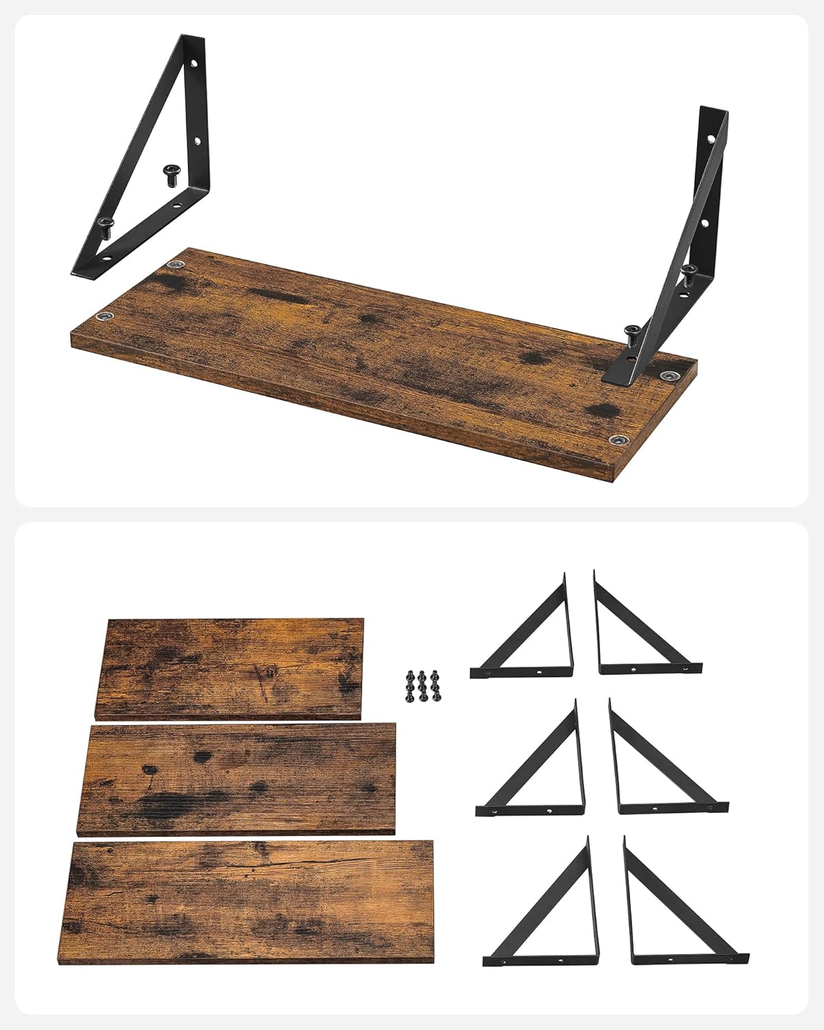 Vasagle Σετ με 3 Επιτοίχια Ράφια - Vintage Brown / Black - LWS442B01