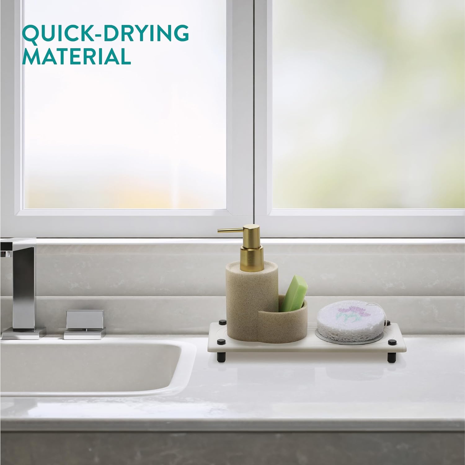 Navaris Δίσκος Οργάνωσης Νιπτήρα από Διατομίτη με Σχεδιασμό Γρήγορου Στεγνώματος - 28 x 11 x 2.5 cm - White - 61632.01