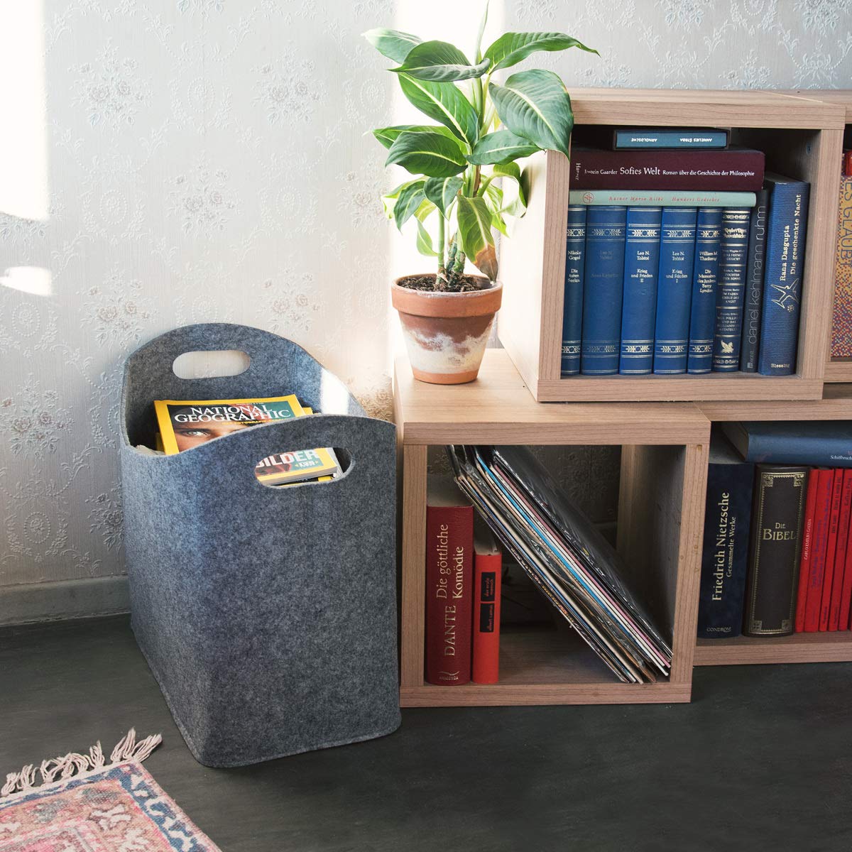 Navaris Felt Firewood Basket Καλάθι Μεταφοράς Ξύλων - Περιοδικών - Τακτοποίησης - 40 x 23 x 39.5 cm - Grey - 45832.19