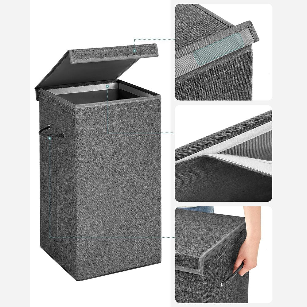 Songmics Υφασμάτινο Καλάθι Απλύτων με Καπάκι - 85L - Dark Grey - LCB001G02