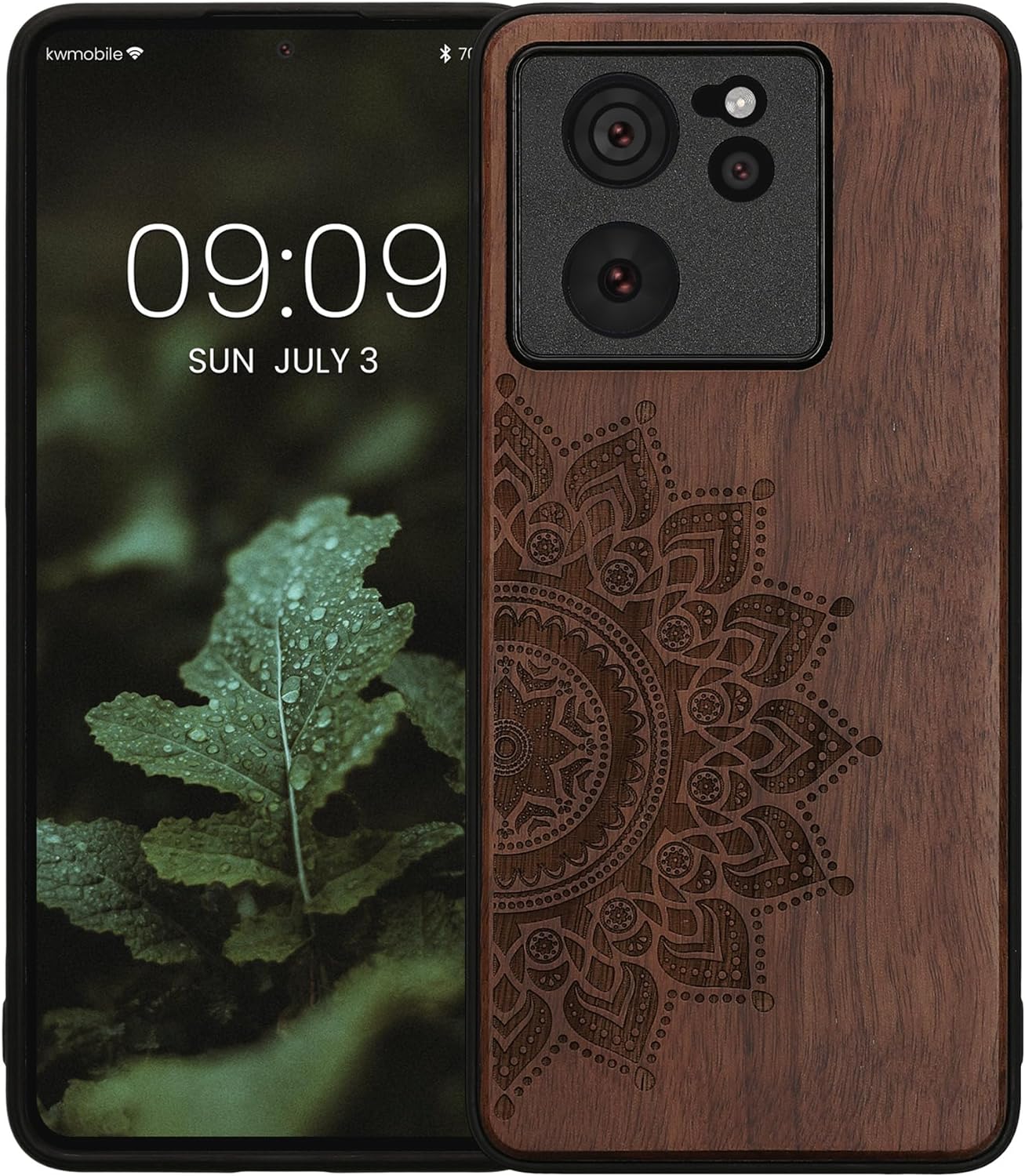 KW Xiaomi 13T / 13T Pro Θήκη από Φυσικό Ξύλο - Design Rising Sun - Dark Brown