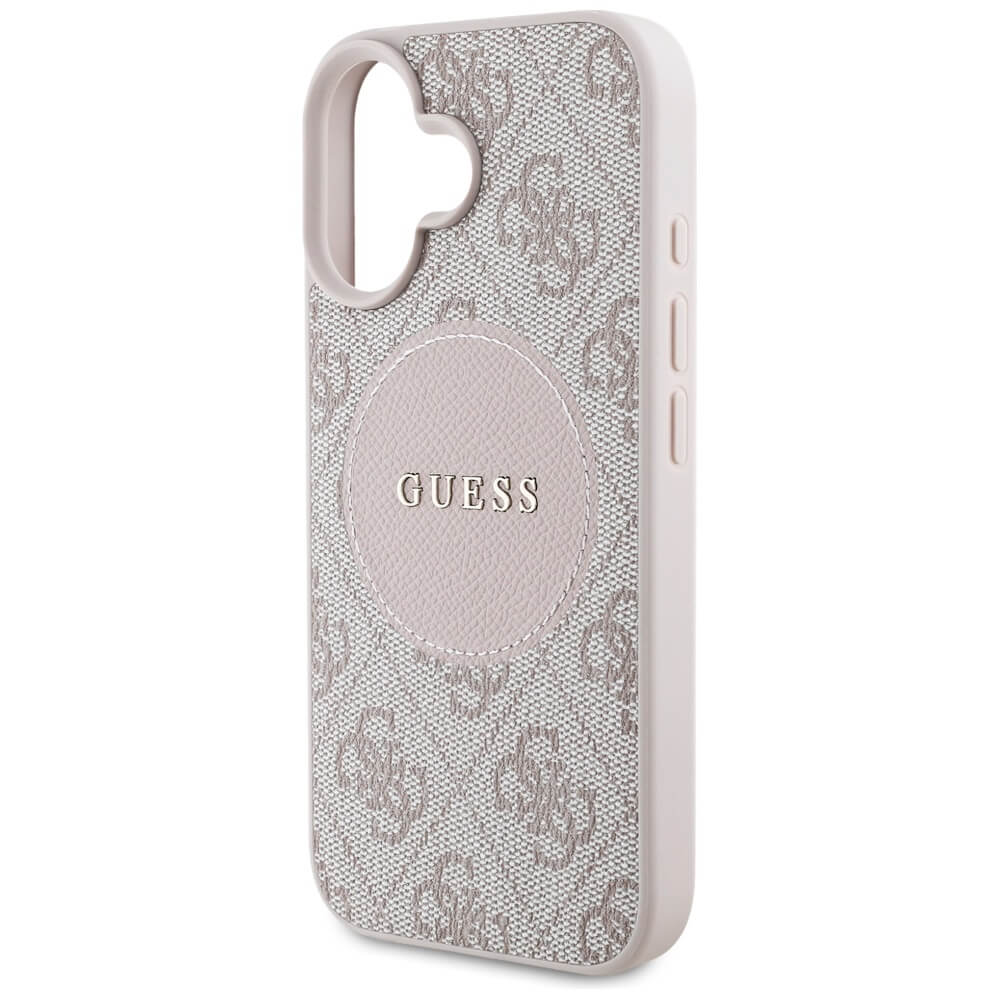 Guess iPhone 16 - 4G Circle Classic Logo - MagSafe Θήκη με Επένδυση Συνθετικού Δέρματος - Pink - GUHMP16SP4PGRSGP