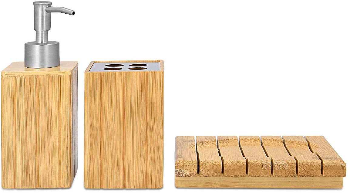 Navaris Ξύλινο Αξεσουάρ Μπάνιου Σετ 3 τεμαχίων από Bamboo - Natural Wood - 50084.03