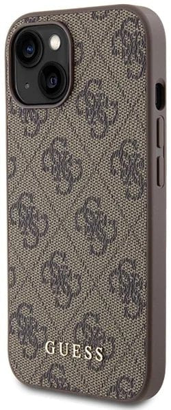 Guess iPhone 15 - 4G Metal Gold Logo Σκληρή Θήκη με Επένδυση Συνθετικού Δέρματος - Brown - GUHCP15SG4GFBR