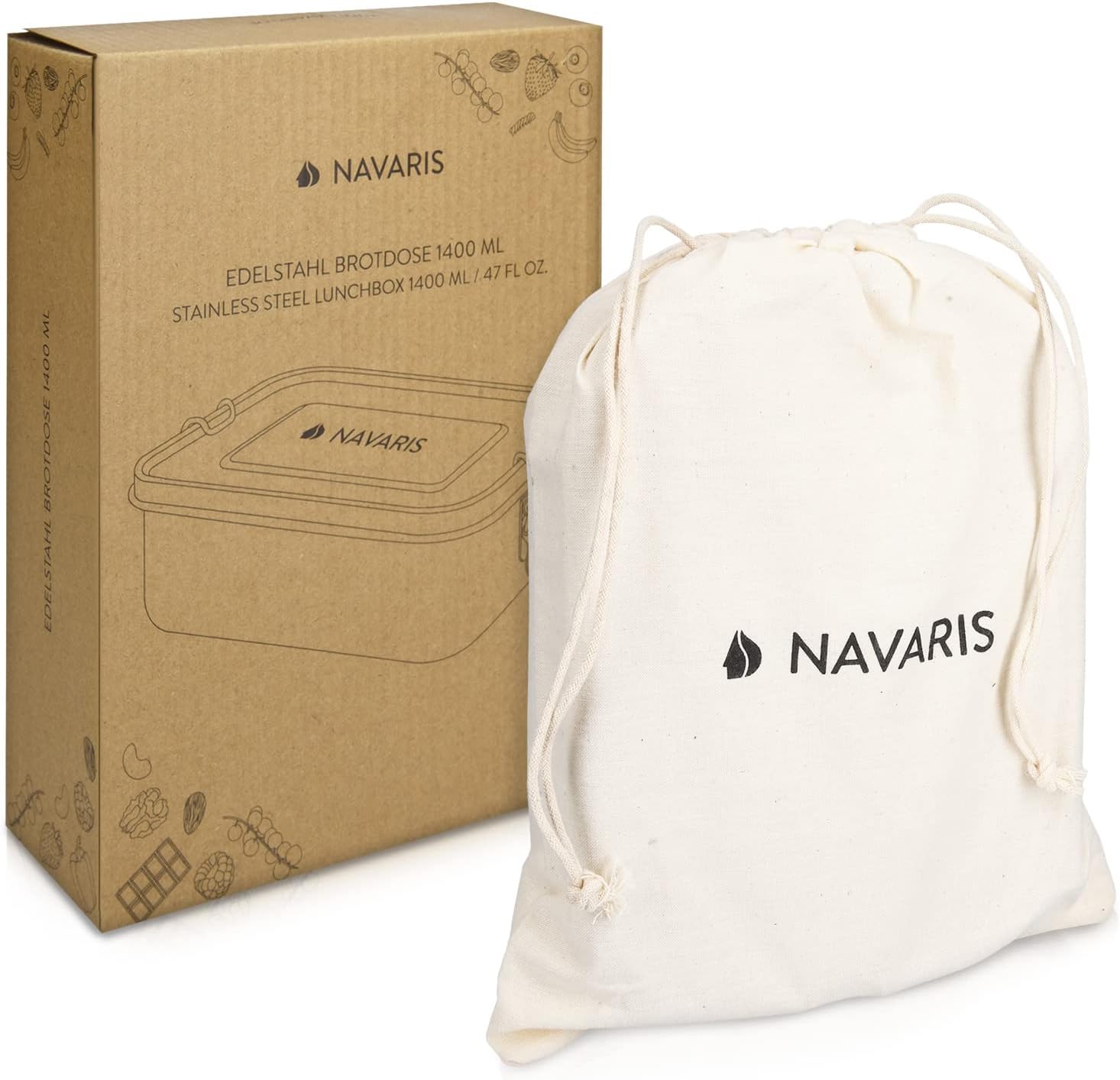 Navaris Steel Lunch Box with Divider Δοχείο Αποθήκευσης Φαγητού με Διαιρέτη - Silver - 50788.01