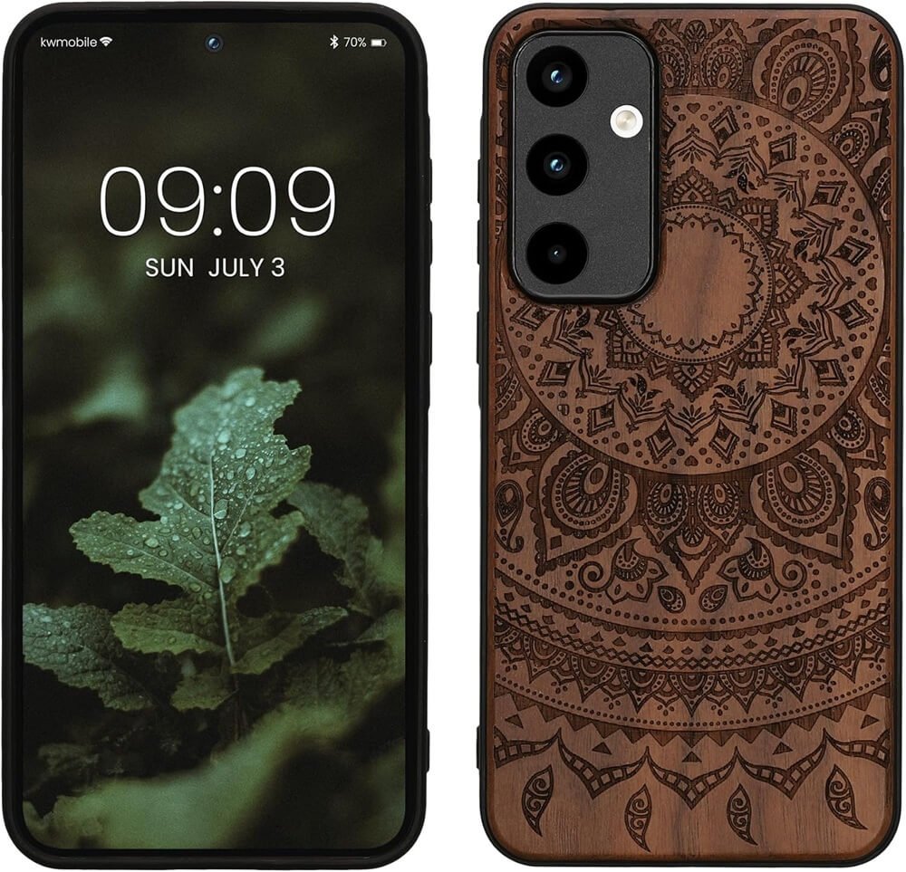 KW Samsung Galaxy A55 5G Θήκη από Φυσικό Ξύλο - Design Indian Sun - Dark Brown