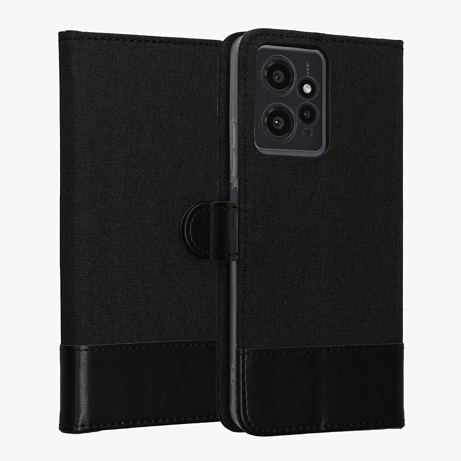 KW Xiaomi Redmi Note 12 4G Θήκη Πορτοφόλι Stand Canvas - Anthracite / Black - 61171.73