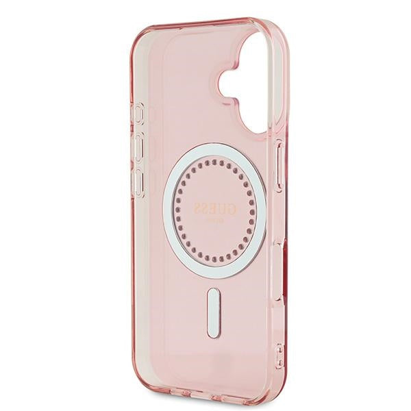 Guess iPhone 16 - IML Rhinestones - MagSafe Σκληρή Θήκη με Πλαίσιο Σιλικόνης - Pink - GUHMP16SPFTDTEP