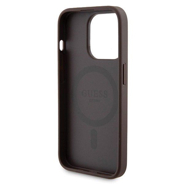 Guess iPhone 15 Pro Max - 4G Metal Logo Σετ MagSafe Σκληρή Θήκη με Επένδυση Συνθετικού Δέρματος και Powerbank 5000mAh - Brown - GUBPM5P15X4GEMGW