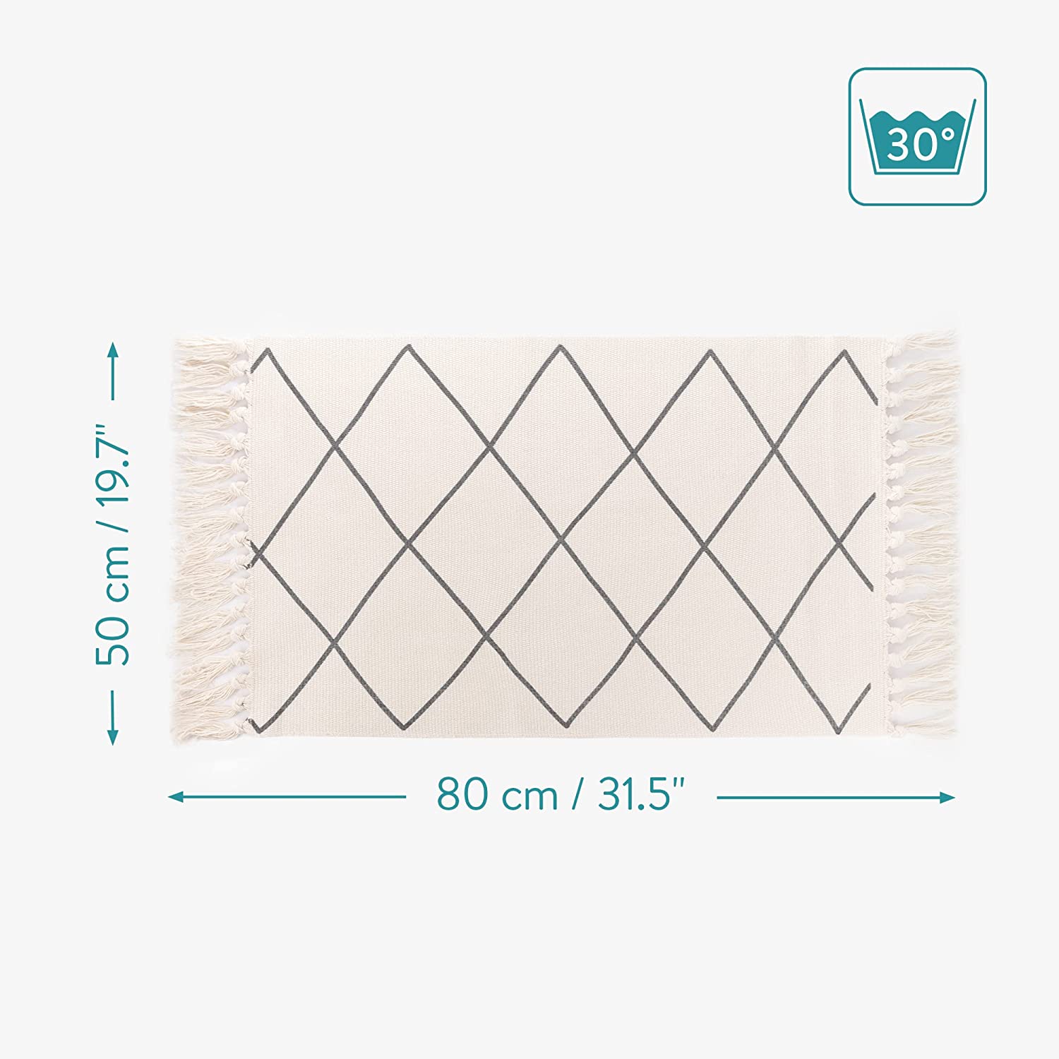 Navaris Boho Bαμβακερό Χαλάκι Μπάνιου - 80 x 50 cm - Beige / Black - 57298.01