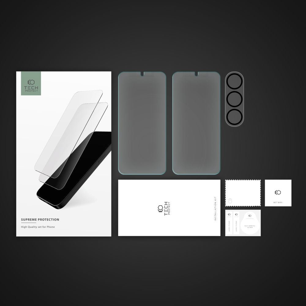 Tech - Protect Samsung Galaxy S23 Supreme Set - Σετ με 2 Tempered Glass Αντιχαρακτικά Γυαλιά Οθόνης και 1 Αντιχαρακτικό Γυαλί για την Κάμερα - Διάφανα