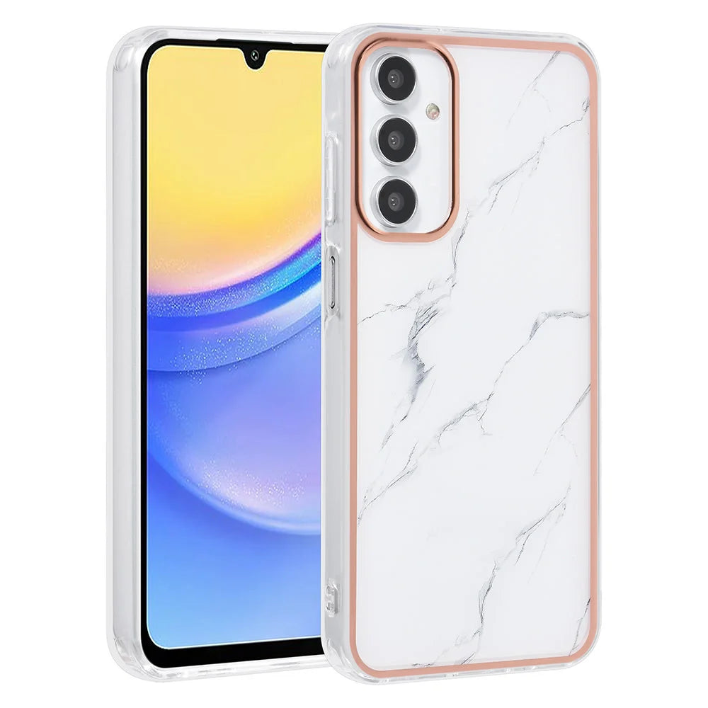 Tuniq Samsung Galaxy A15 4G / A15 5G - Σκληρή Θήκη με Πλαίσιο Σιλικόνης - Σχέδιο Μάρμαρο - Λευκή