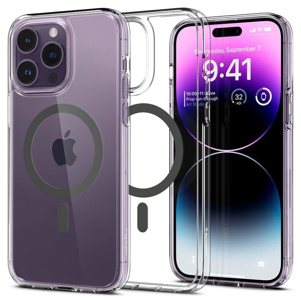 Spigen iPhone 14 Pro Ultra Hybrid Mag Σκληρή Θήκη με Πλαίσιο Σιλικόνης Και MagSafe - Graphite / Διάφανη