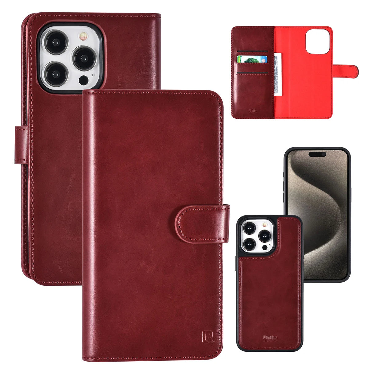 Tuniq iPhone 15 Pro Max - 2 σε 1 - Θήκη Πορτοφόλι από Δερματίνη με Αποσπώμενη Θήκη - Κόκκινη