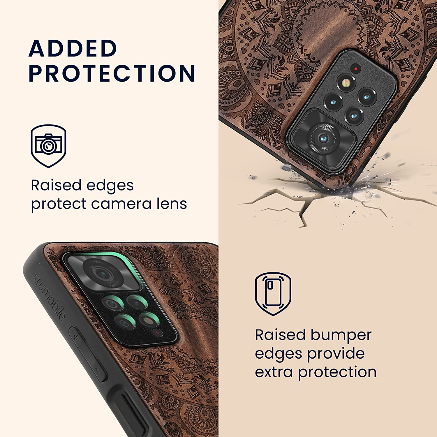 KW Xiaomi Redmi Note 11 Pro / Note 11 Pro 5G Θήκη από Φυσικό Ξύλο - Design Indian Sun - Dark Brown - 57381.07