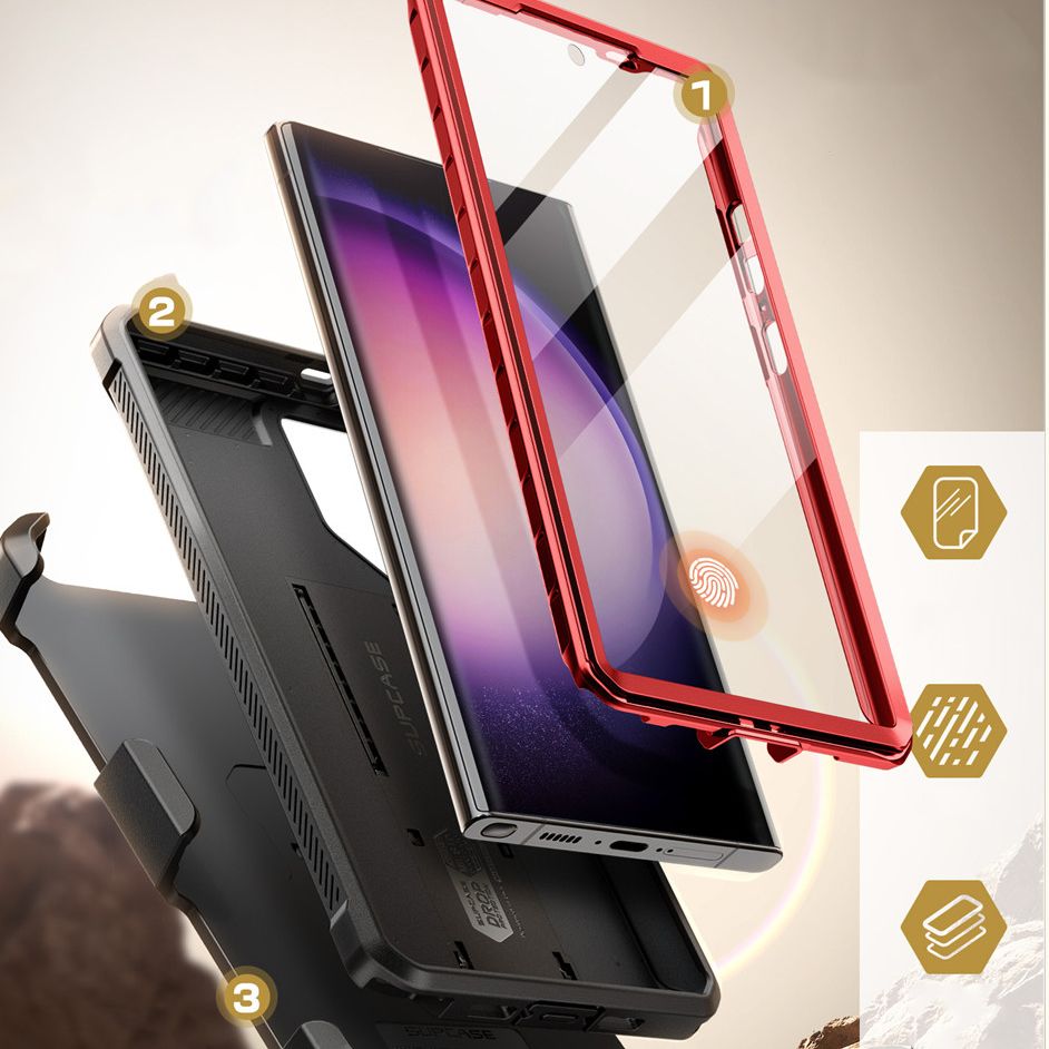 Supcase Samsung Galaxy S24 Ultra Unicorn Beetle Pro 2 Σκληρή Θήκη με Προστασία Οθόνης και Stand - Red