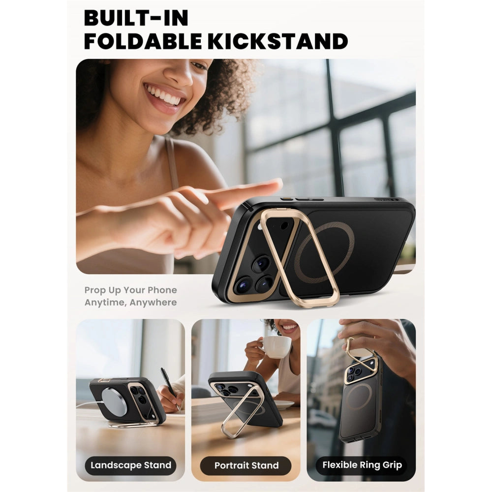 Supcase iPhone 17 Pro Max - IBLSN Ares Flip Mag - MagSafe Σκληρή Θήκη με Πλαίσιο Σιλικόνης και Προστασία Οθόνης και Stand - Desert Gold