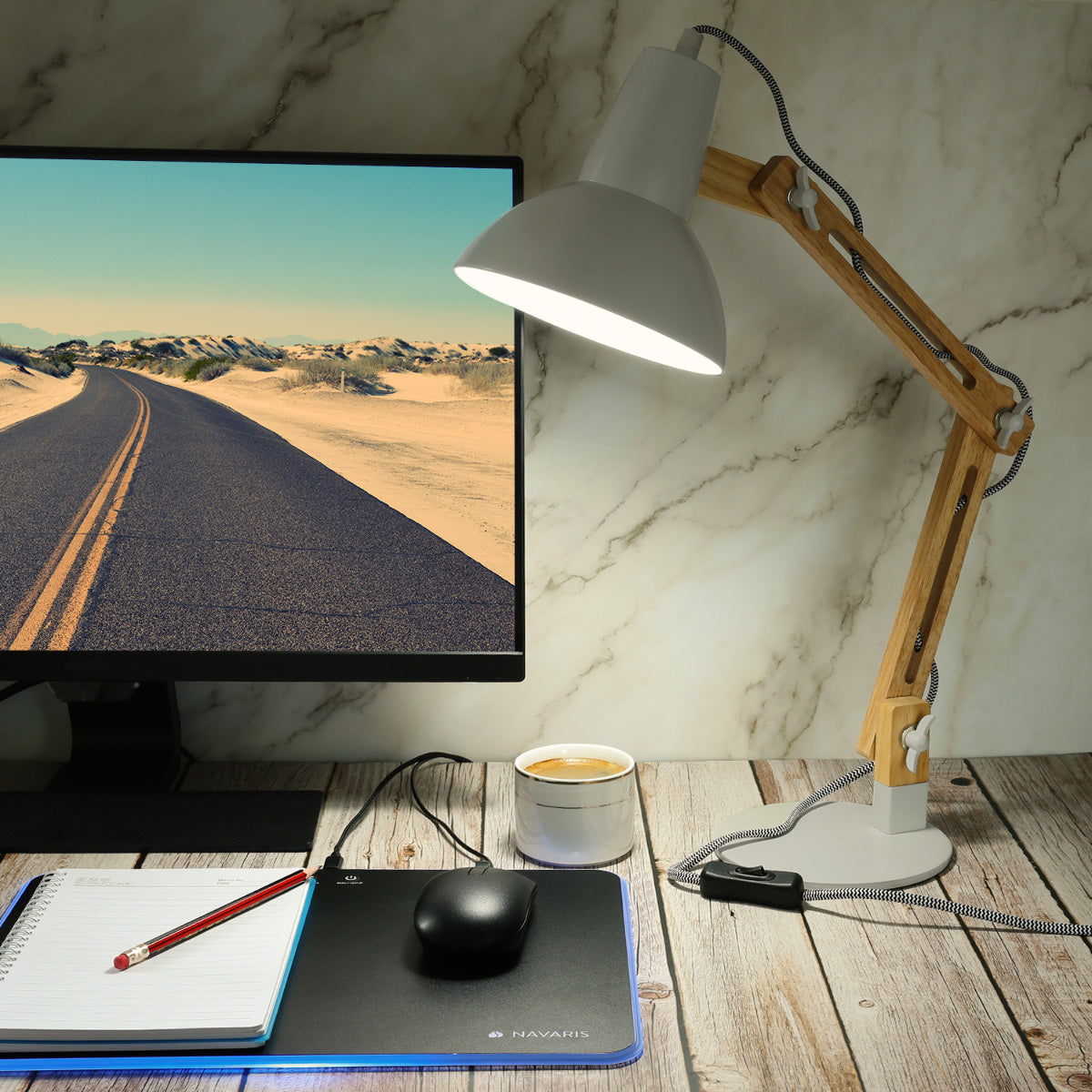 Navaris Wooden Desk Lamp Επιτραπέζιο Φωτιστικό από Ξύλο - Brown / Light Grey - 49125.70