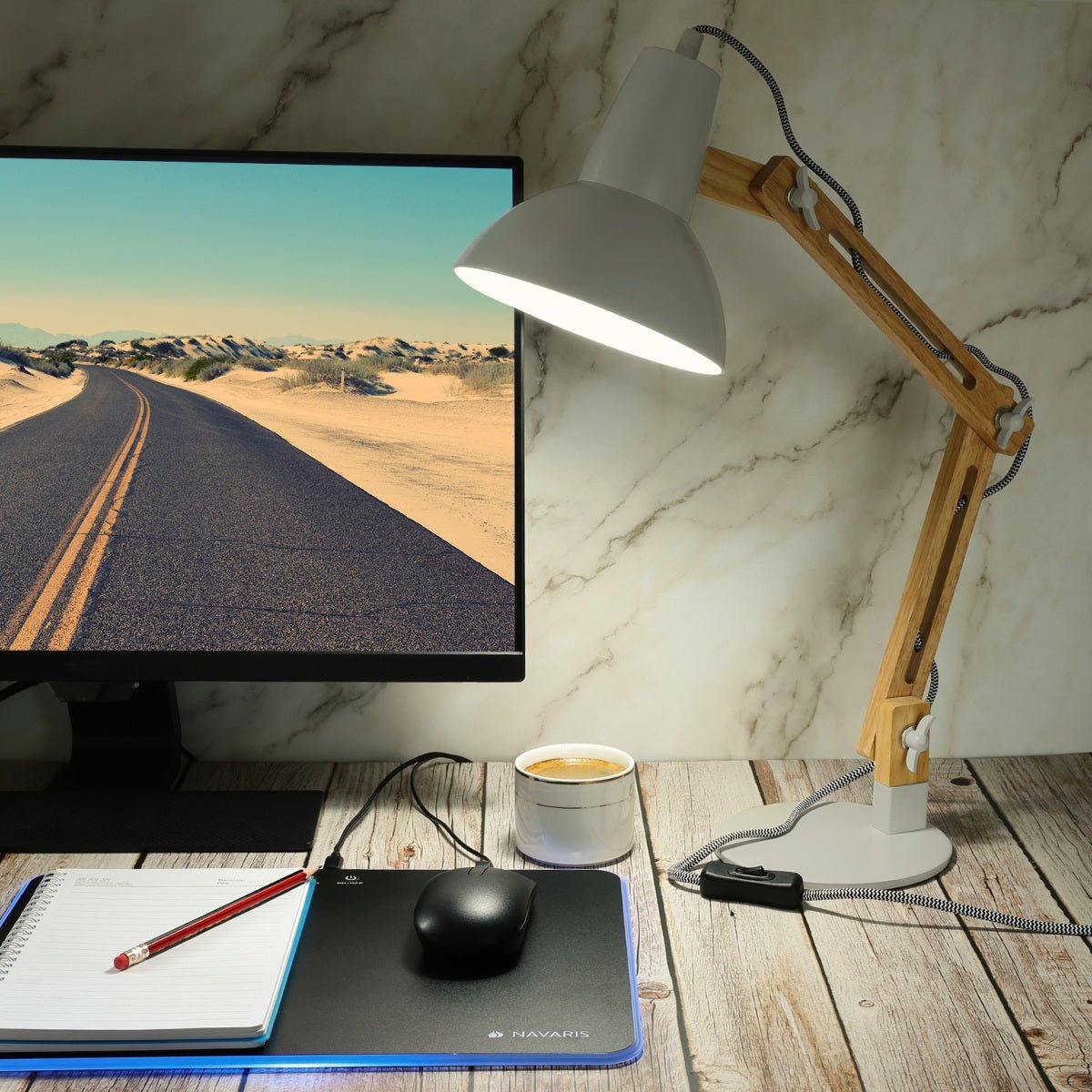 Navaris Wooden Desk Lamp Επιτραπέζιο Φωτιστικό από Ξύλο - Brown / Light Grey - 49125.70