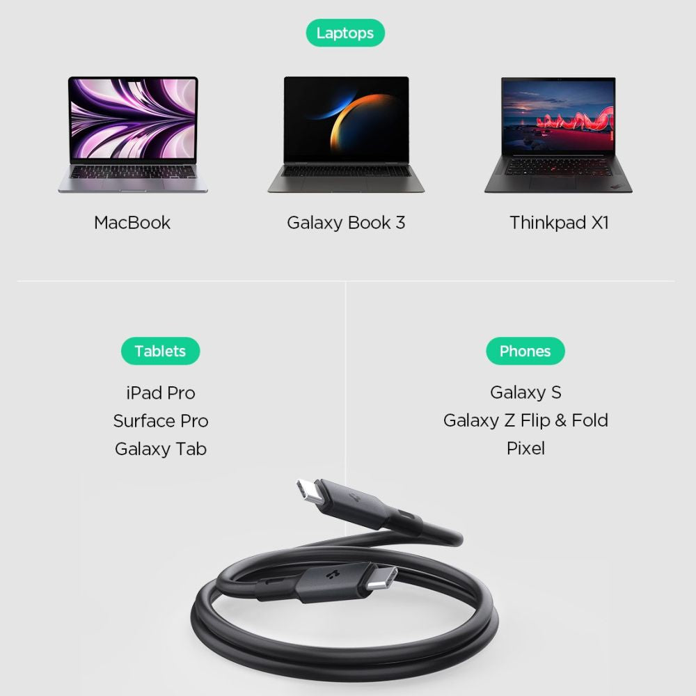 Spigen PB2203 ArcWire - Καλώδιο Γρήγορης Φόρτισης Type-C to Type-C 120cm - PD240W - Black