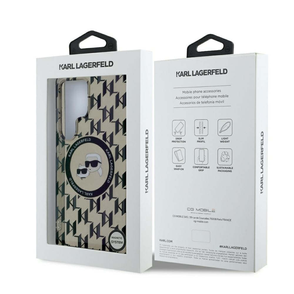 Karl Lagerfeld Samsung Galaxy S25 Ultra - Button Karl and Choupette Heads On KL Pattern - MagSafe Σκληρή Θήκη με Πλαίσιο Σιλικόνης - Black - KLHMS25LHMCKMHK