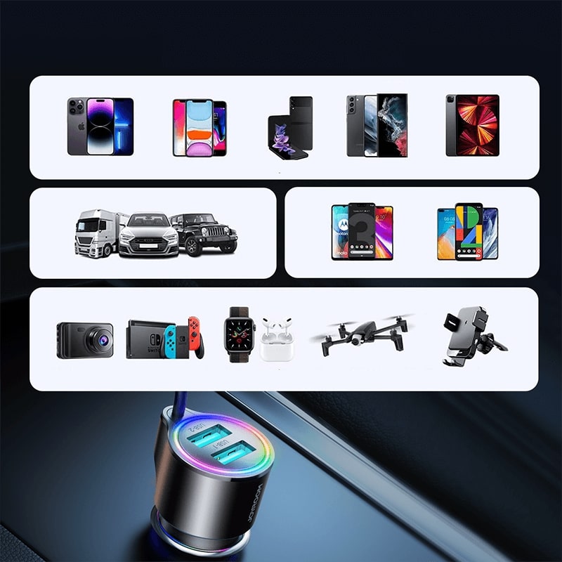 Joyroom JR-CL25 3in1 Fast Car Charger 17W Φορτιστής Αυτοκινήτου με 2 Θύρες USB και Καλώδιο Lightning 1.5m - Black