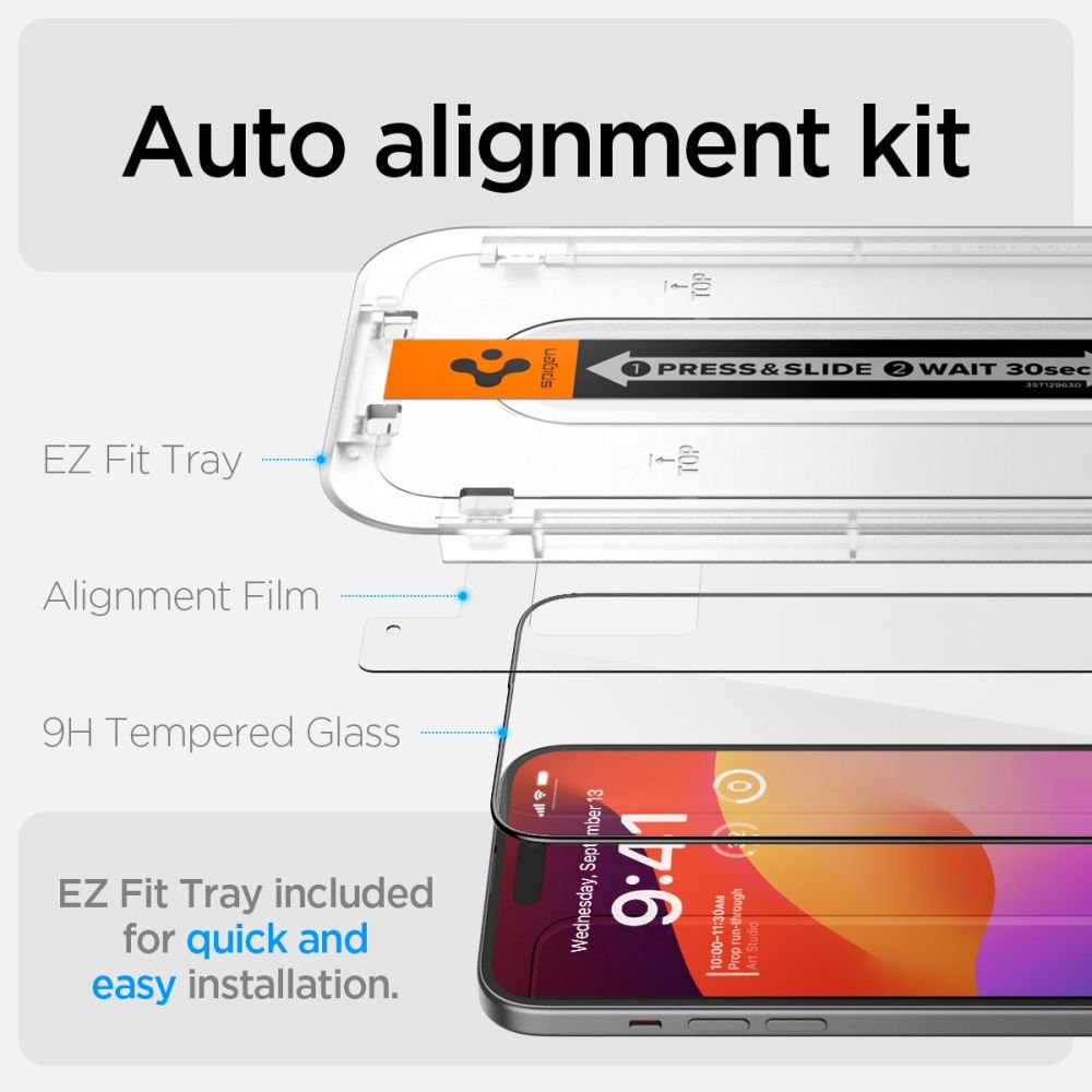 Spigen iPhone 15 Plus Glas.TR EZ Fit FC 0.3mm 2.5D 9H Case Friendly Full Screen Tempered Glass Αντιχαρακτικό Γυαλί Οθόνης - 2 Τεμάχια - Black