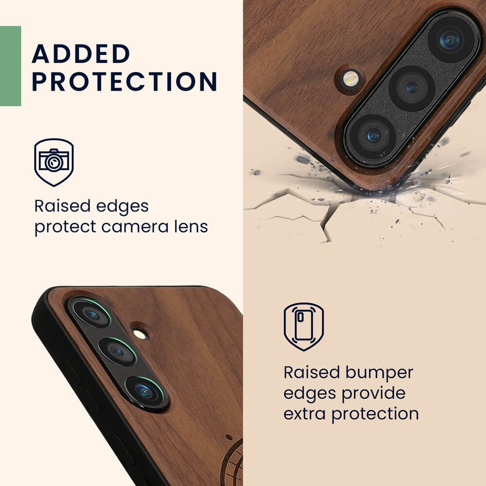 KW Samsung Galaxy S24 Θήκη από Φυσικό Ξύλο - Design Compass Vintage - Dark Brown