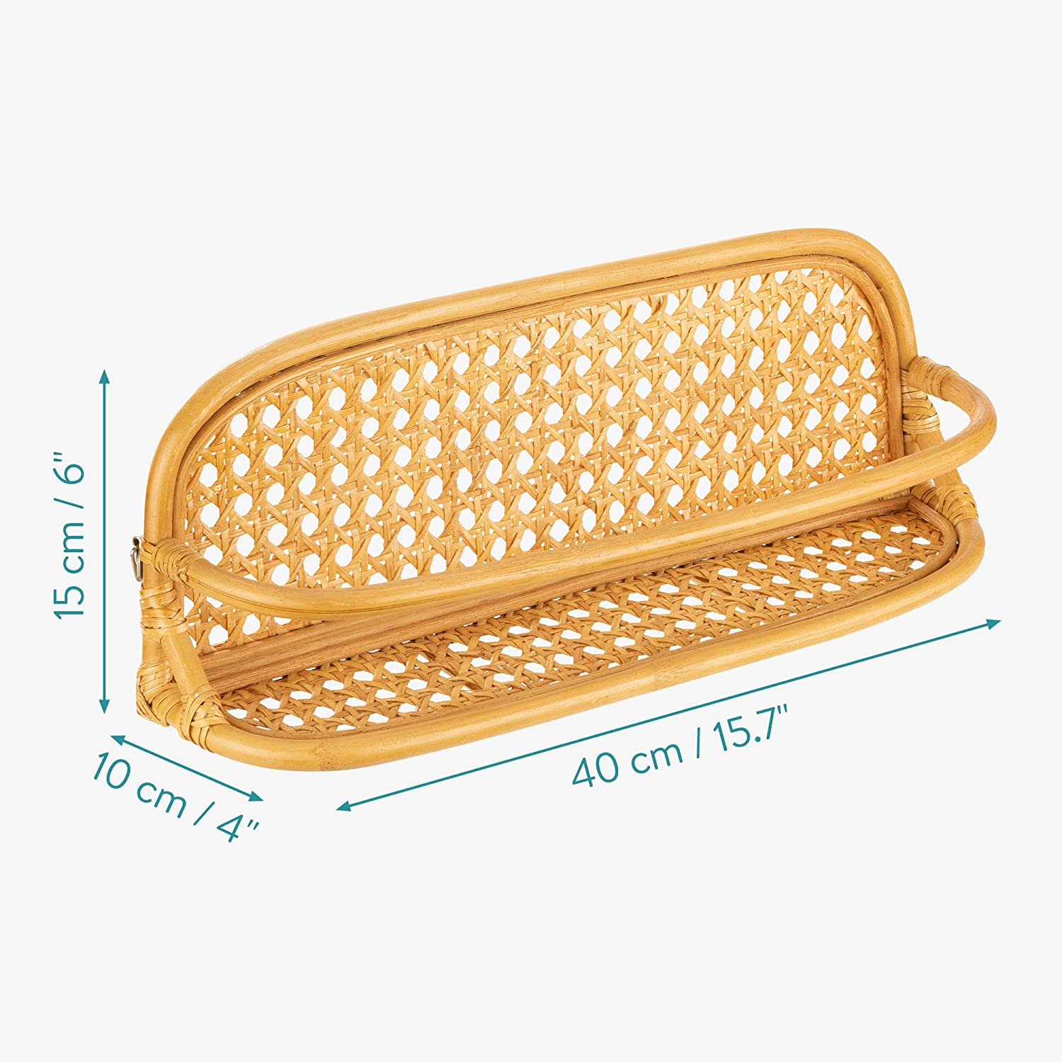 Navaris Rattan Ράφι τοίχου - 40 x 10 x 15 cm - Light Brown / Natural - 56511.01