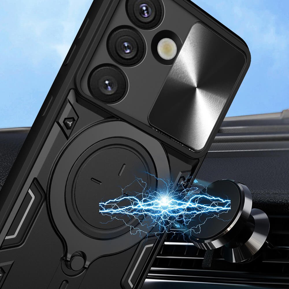 Techsuit Samsung Galaxy S25 - CamGuard Pro - Σκληρή Θήκη με Προστασία Καμερών και Δαχτυλίδι Συγκράτησης - Black