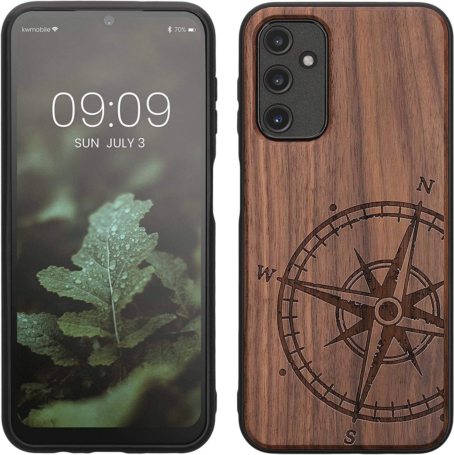 KW Samsung Galaxy A14 5G Θήκη από Φυσικό Ξύλο - Design Compass Vintage - Dark Brown - 60817.01