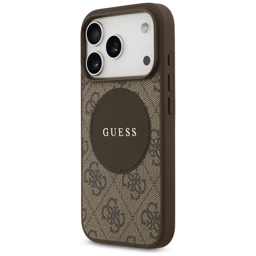 Guess iPhone 17 Pro - 4G Circle Classic Logo MagSafe - Θήκη με Επένδυση Συνθετικού Δέρματος - Brown - GUHMP17LP4PGRSGW