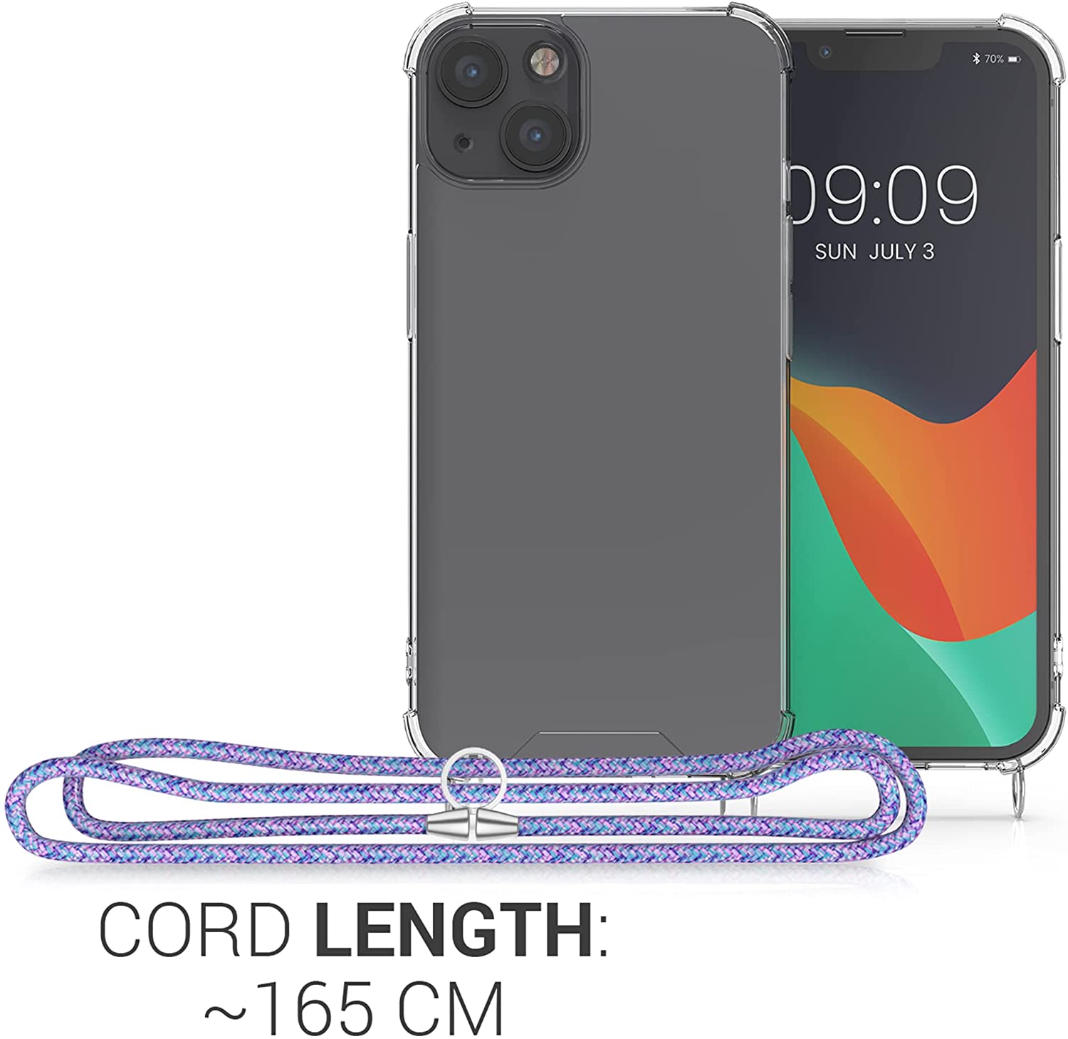 KW iPhone 13 Θήκη Σιλικόνης TPU με Λουράκι - Διάφανη / Lavender / Purple / White - 55949.108