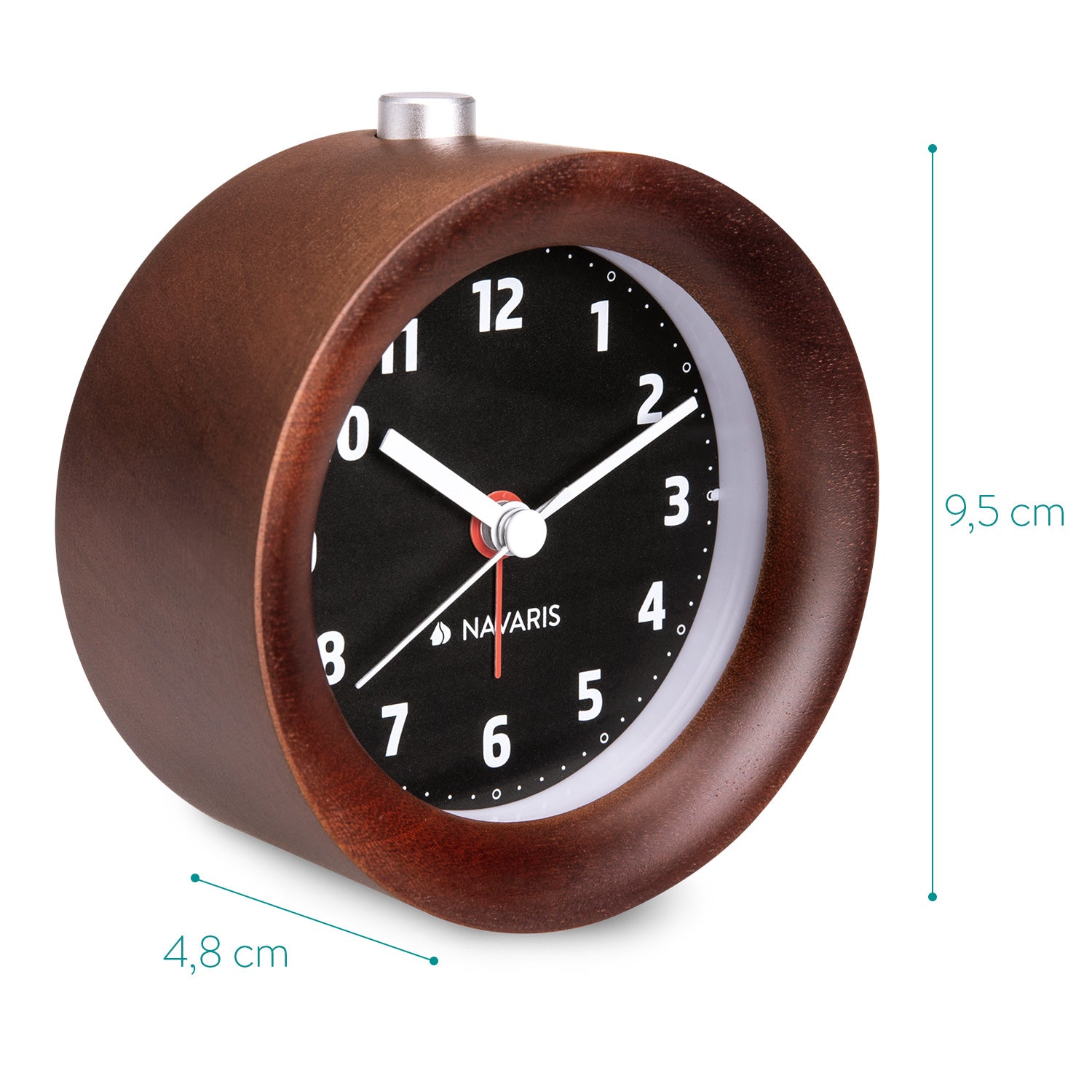 Navaris Analogue Wood Alarm Clock Design Round - Αναλογικό Επιτραπέζιο Ρολόι και Ξυπνητήρι - Dark Brown / Black - 46269.18.03
