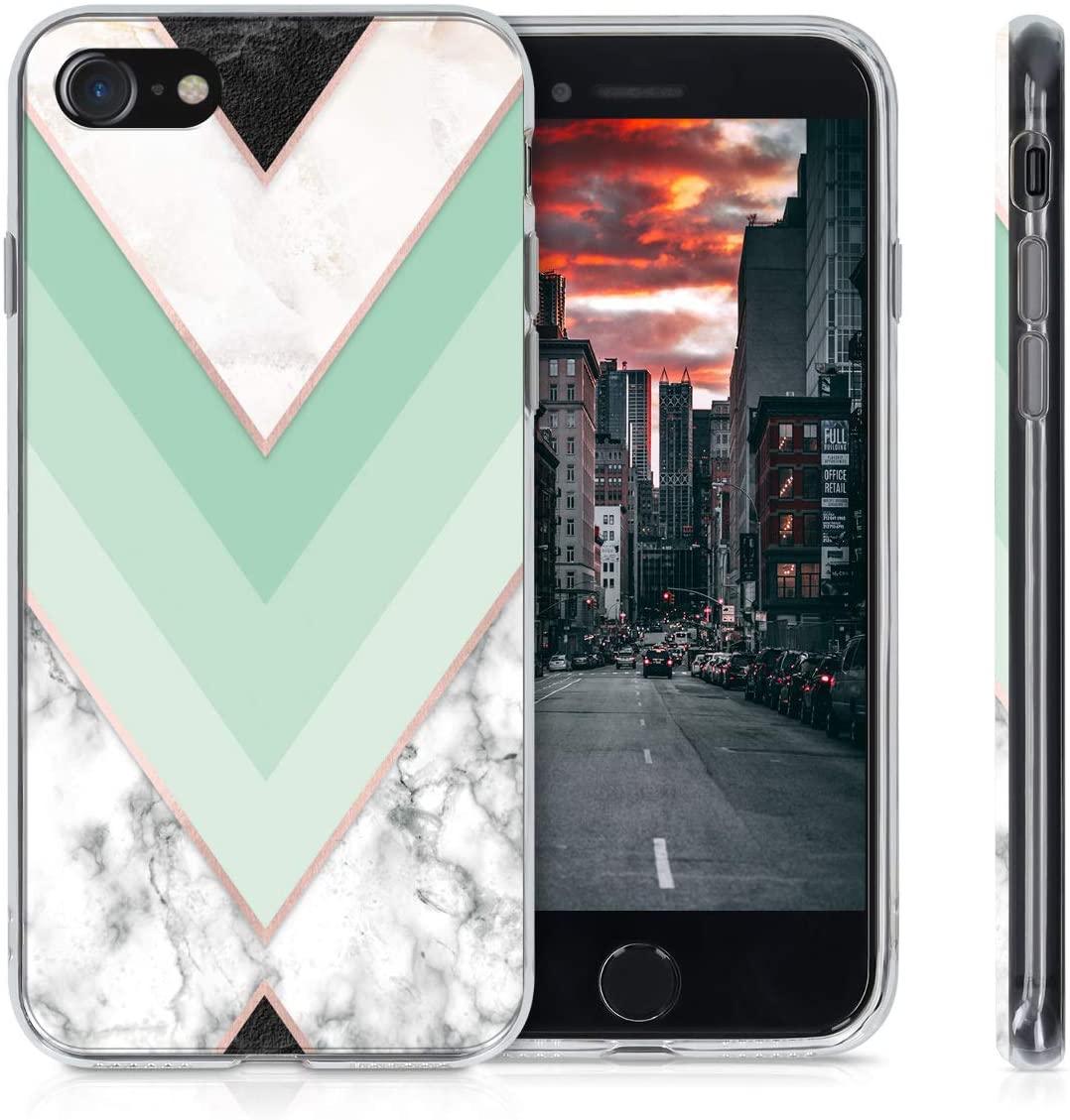 KW iPhone SE 2022 / SE 2020 / 7 / 8 Θήκη Σιλικόνης TPU Design Marble - Mint / Rose Gold / White - 51618.03