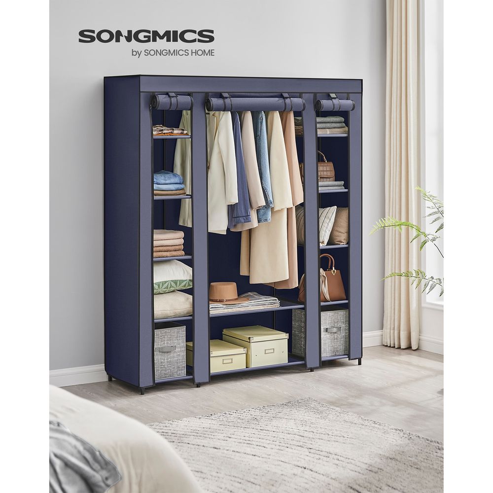 Songmics Υφασμάτινη Ντουλάπα με Ράγα Ρούχων και Ράφια - 150 x 175 x 45 cm - Navy Blue - LSF003I02